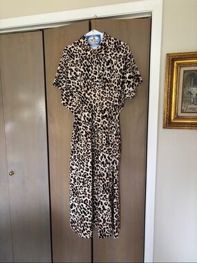 Anthropologie Leopard Midi Dress - Beige and Black